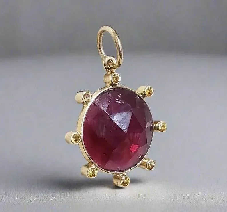 14k Gold Rhodolite Garnet Pendant With Yellow Sapphire - K Jewelry Accessories