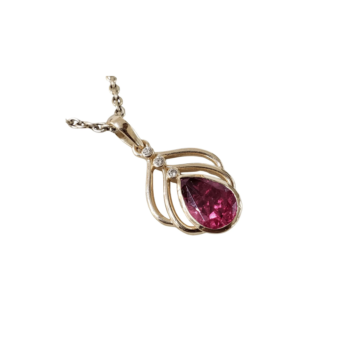 14k Gold Natural Rubellite and Diamond Pendant - K Jewelry Accessories