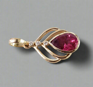 14k Gold Natural Rubellite and Diamond Pendant - K Jewelry Accessories