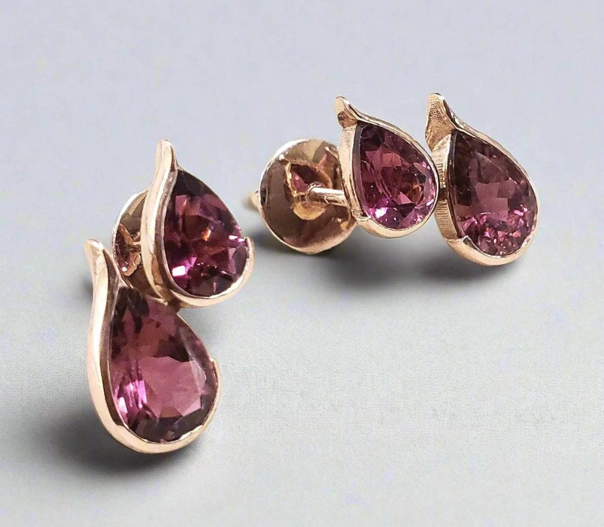 14k Rose Gold Teardrop Rubellite Studs Earring - K Jewelry Accessories