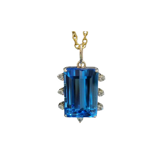 14k Gold Swiss Blue Topaz Pendant with Rose cut diamonds - birthstone for the month of december