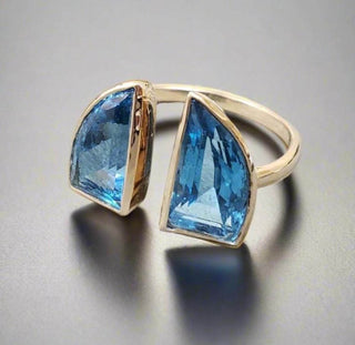 Trapezoid Swiss Blue Topaz 14k Solid Gold Ring - K Jewelry Accessories