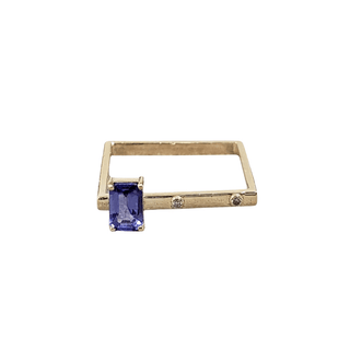 Rectangle Shape Tanzanite and Diamond 14k Gold Ring - K Jewelry Accessories