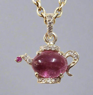 14k Solid Gold Pink Tourmaline and Diamond Pendant - K Jewelry Accessories