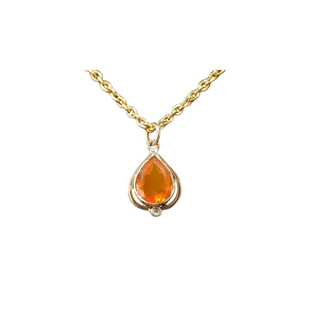14k Gold Teardrop Orange Ethiopian Opal Pendant With Diamond - K Jewelry Accessories