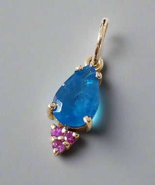 14k Gold Natural Neon Apatite and Ruby Pendant - K Jewelry Accessories