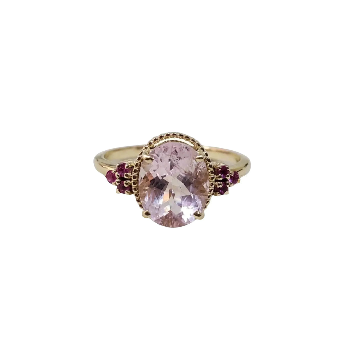 14k Vivid Pink Color Morganite Rings Gold With Ruby - K Jewelry Accessories