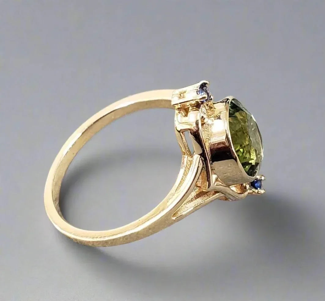 14k Gold Oval Green Tourmaline With Blue Sapphire Ring - K Jewelry Accessories