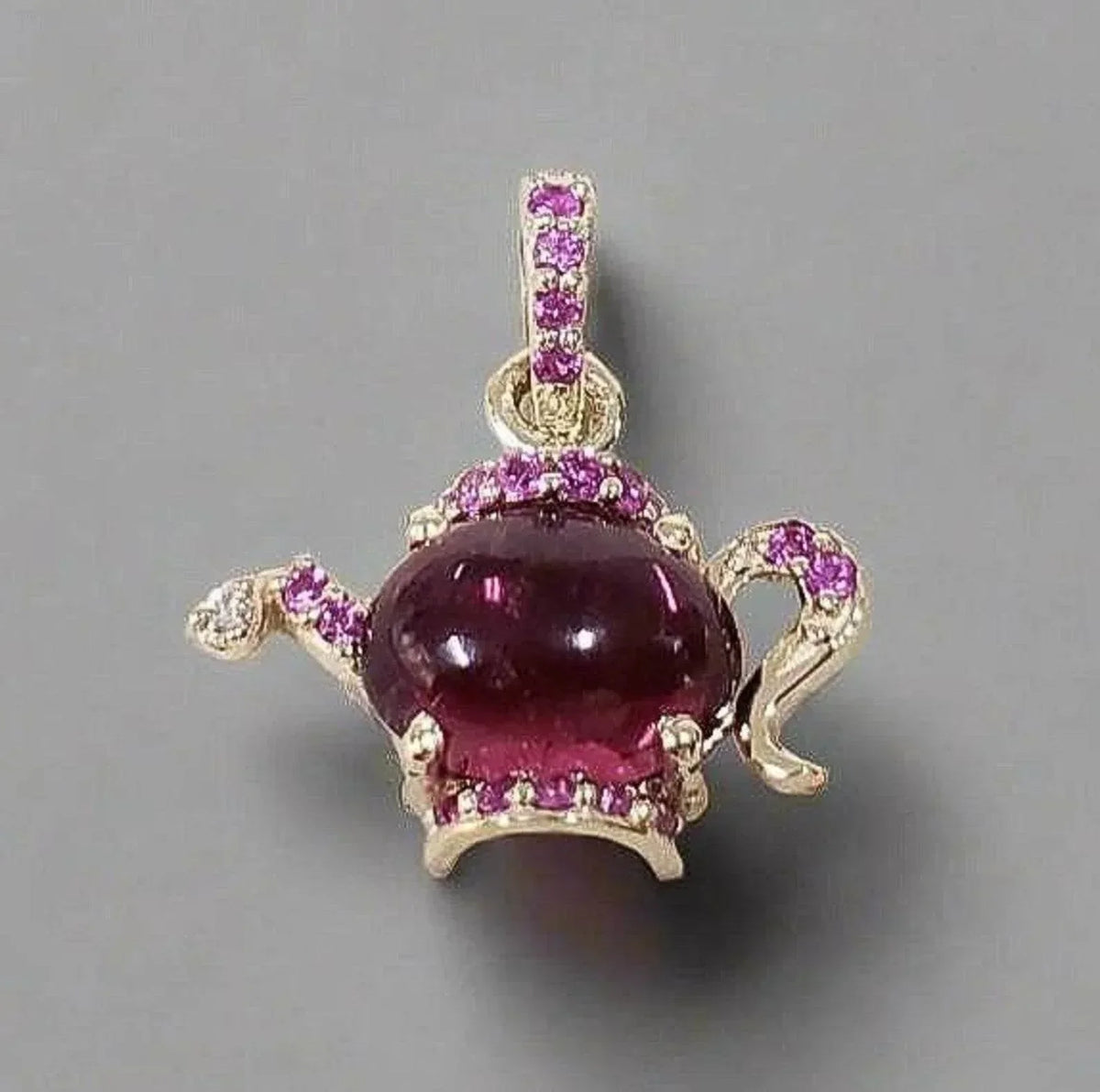 Pink Tourmaline and Ruby Teapot Pendant 14k Gold - K Jewelry Accessories