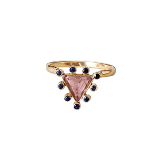 Triangle Pink Tourmaline with Blue Sapphire 14k Gold Ring - K Jewelry Accessories