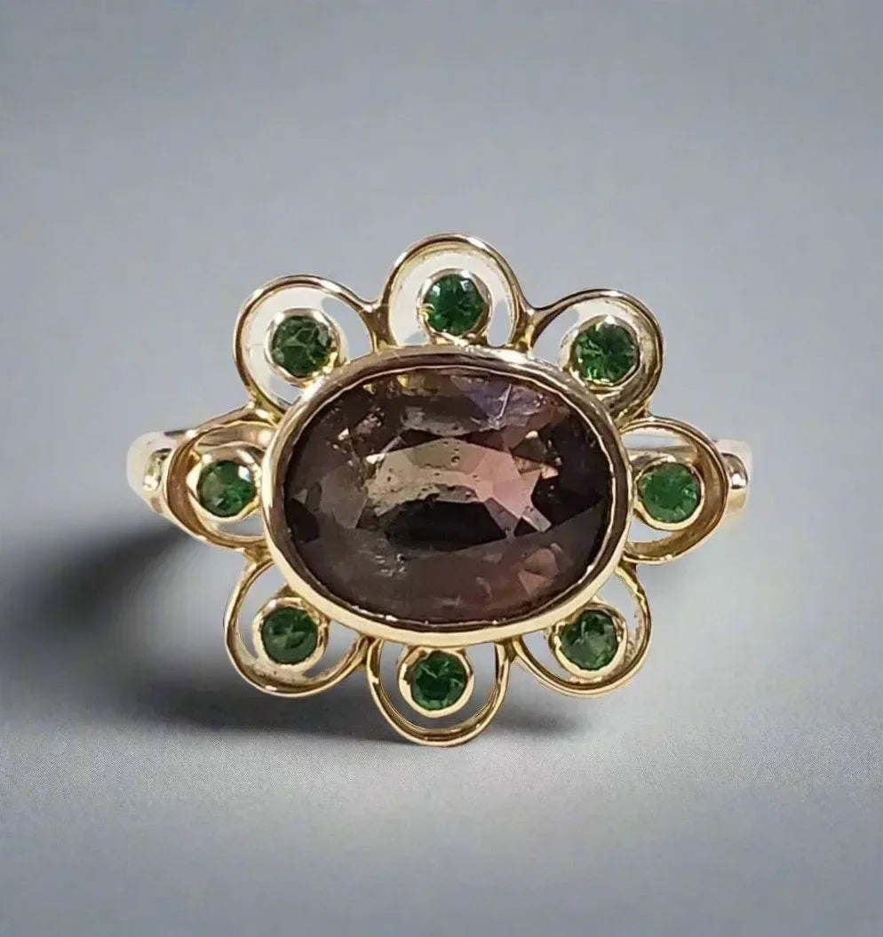 14k Gold Tourmaline and Tsavorite Ring - K Jewelry Accessories