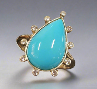 Arizona Turquoise with Diamond 14k Gold Ring - K Jewelry Accessories