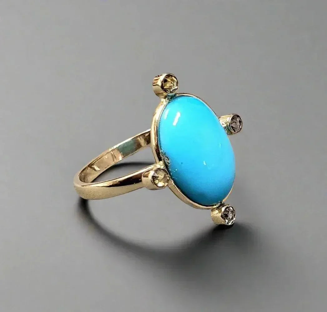 14k Solid Turquoise Gold Diamond Ring - K Jewelry Accessories