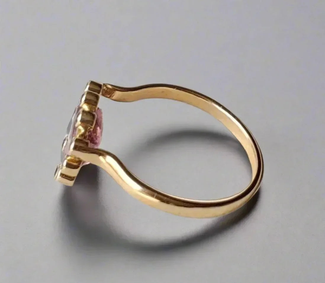 Triangle Pink Tourmaline with Blue Sapphire 14k Gold Ring - K Jewelry Accessories