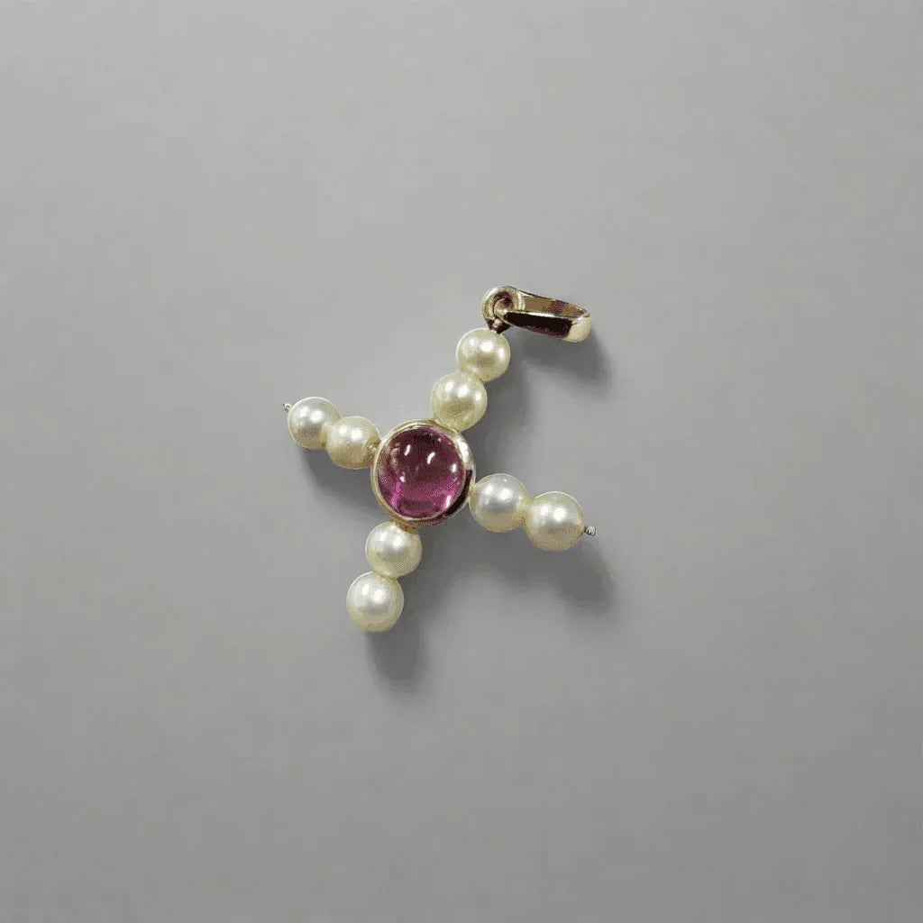 14k Gold Pearl Drilled and Pink Tourmaline Pendant - K Jewelry Accessories