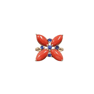 14k Gold Coral with Blue Sapphire Ring - K Jewelry Accessories