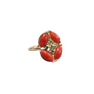 14k Gold Coral with Tsavorite Ring - K Jewelry Accessories