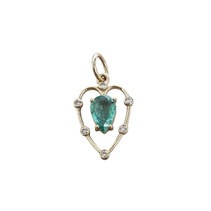 14k Solid Gold Natural Emerald & Diamond Heart Pendant