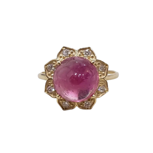 Floral 14K Gold Cabochon Tourmaline & Diamond Ring
