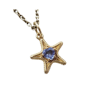 14K Gold Blue Sapphire Star Pendant