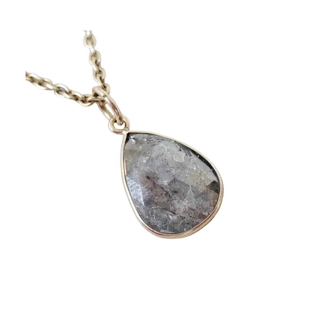 14k Solid Gold Raw Gray Diamond Pendant