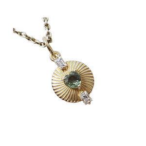 14K Gold Green Sapphire & Diamond Pendant