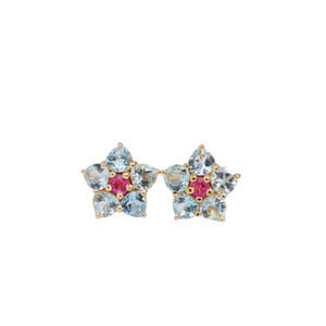 14K Gold Aquamarine & Tourmaline Stud Earrings