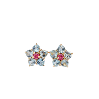14K Gold Aquamarine & Tourmaline Stud Earrings