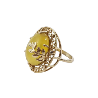 14K Gold Mexican Opal & Diamond Ring, Vintage Filigree