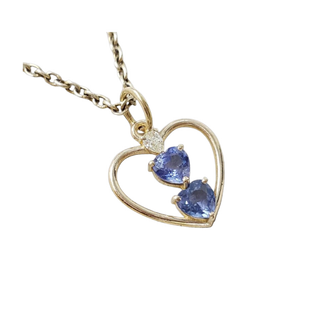 14K Gold Heart Pendant, Blue Sapphire & Diamond