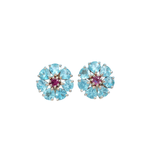 14K Gold Apatite & Tourmaline Stud Earrings