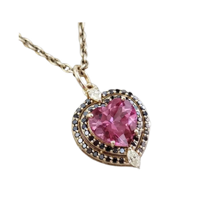 Heart Pink Topaz With Black & White Diamond Pendant