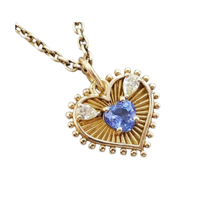 14K Gold Blue Sapphire Diamond Heart Pendant