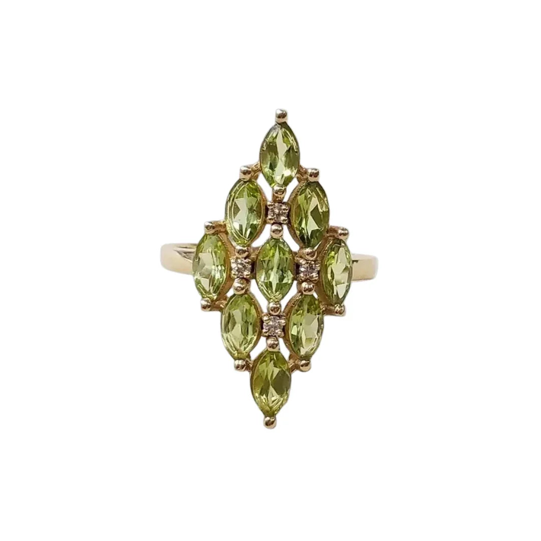 14K Gold Natural Green Peridot and Diamond Ring