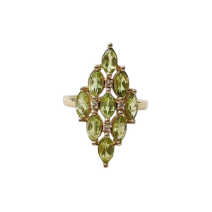 14K Gold Natural Green Peridot and Diamond Ring