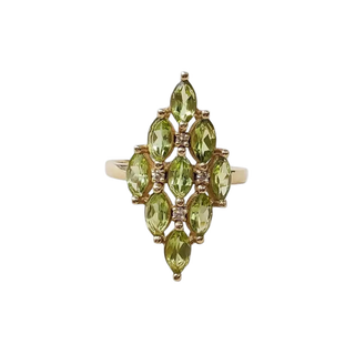 14K Gold Natural Green Peridot and Diamond Ring