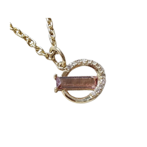 14K Gold Baguette Tourmaline & Diamond Pendant
