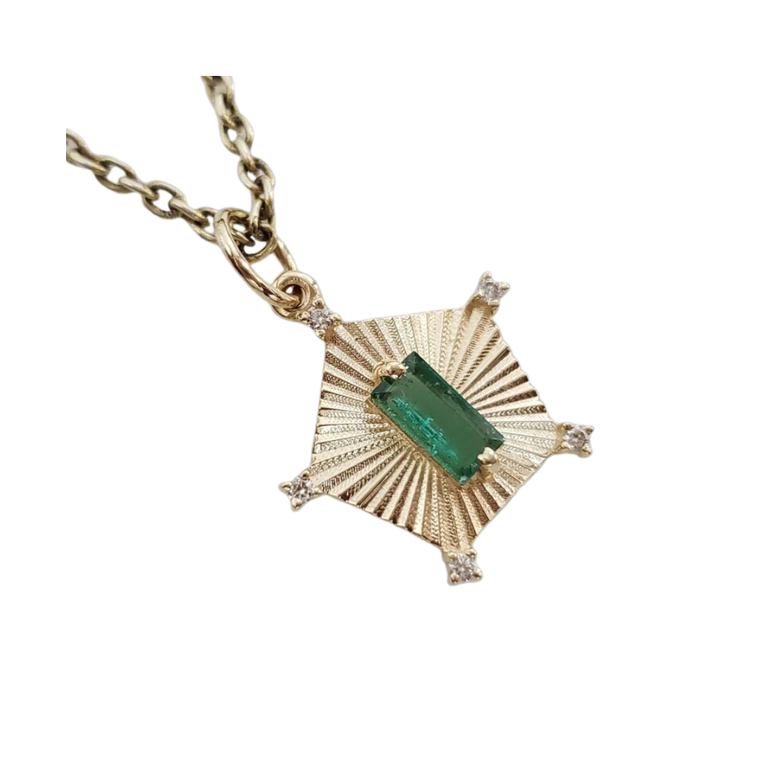 Pendentif en or 14 carats avec rubis et émeraude