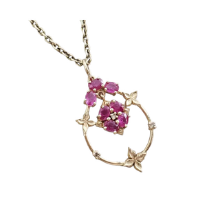 14k Gold Natural Ruby Floral Pendant