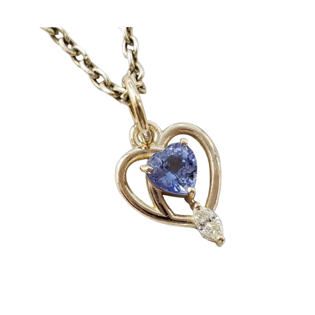 Heart Blue Sapphire Diamond 14k Gold Pendant