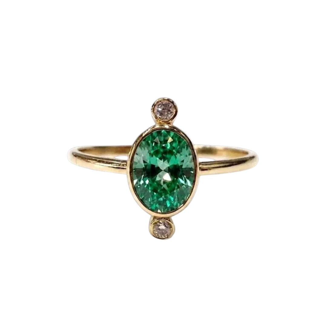 Émeraude zambienne en or 14 carats avec bague en diamant taille rose