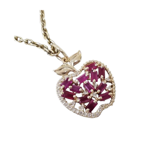 14k Gold Ruby Apple Pendant with Diamond Halo
