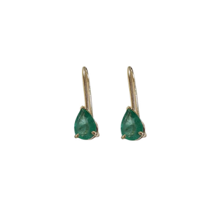 14k Gold Natural Pear Emerald Earring For Women
