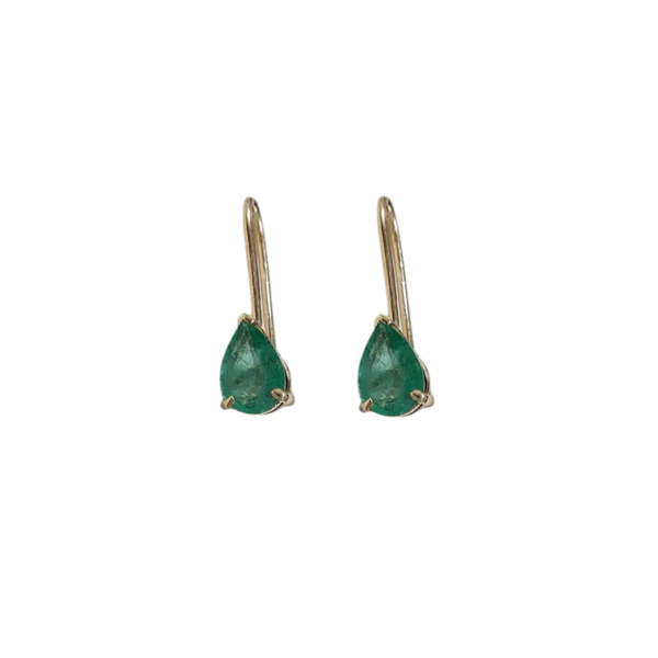14k Gold Natural Pear Emerald Earring For Women