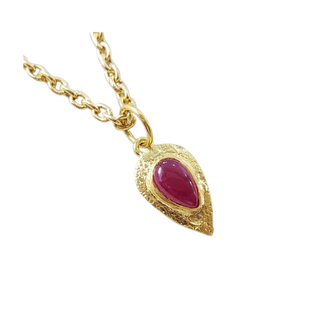 18K Gold Cabochon Ruby Charm Pendant