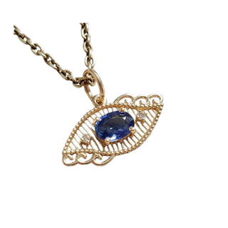 Pendentif œil protecteur en or 14 carats : Breloque en saphir bleu naturel