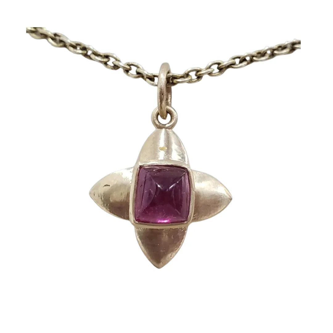 Matte 14K Gold Cabochon Pink Tourmaline Pendant