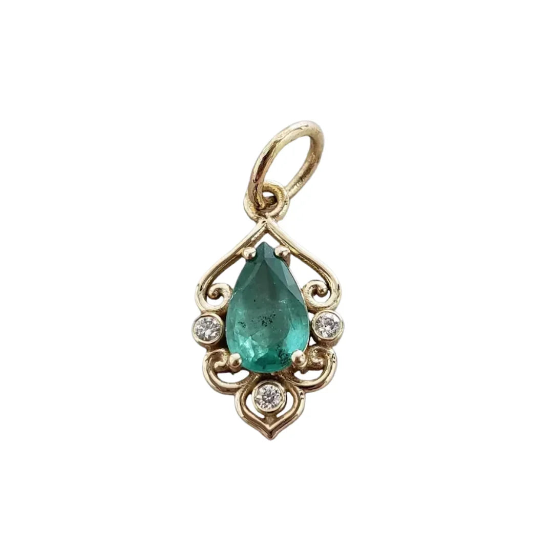 Natural Zambian Emerald Diamond Pendant in 14k Solid Gold