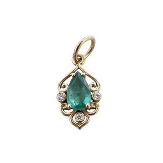 Natural Zambian Emerald Diamond Pendant in 14k Solid Gold