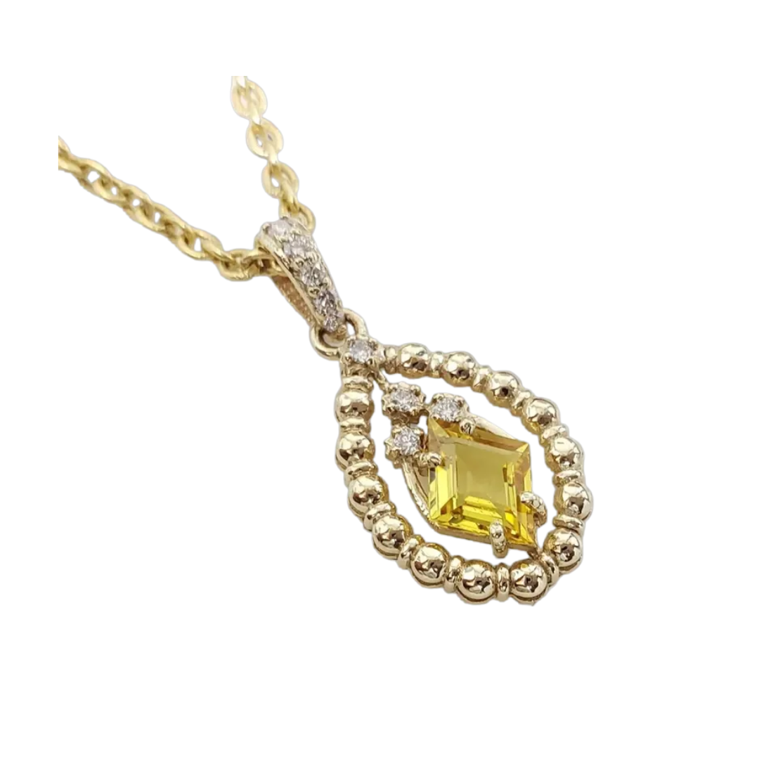 14K Gold Natural Yellow Sapphire Diamond Pendant